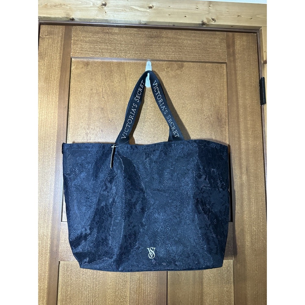 Victoria's Secret Black Lace Tote Bag‎ Logo Shoulder Shopper NWT